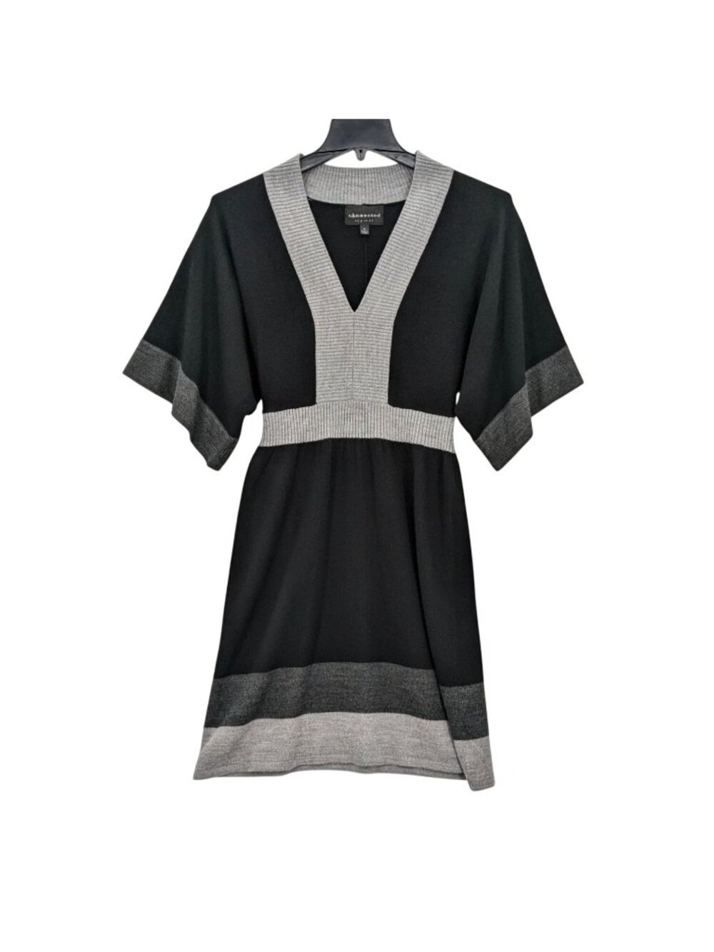 Knit Kimono Dress Colorblock V Neck Y2K Office Preppy Minimalist Stretch Size M